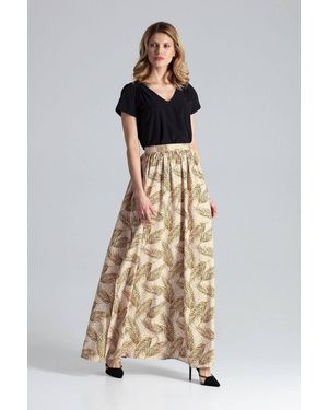 Love Lace Long Wide Skirt With Side Slits Creased Waist - Natural