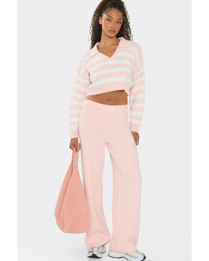 EGO Long Sleeve Striped Knit Crop Jumper - Pink