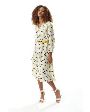 Liquorish Floral Midi Shirt Dress - Metallic