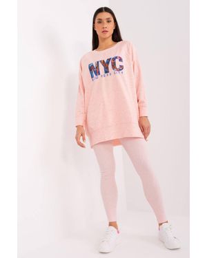 Love Lace Cotton Blend Hoodie & High Waist Leggings Set - Pink