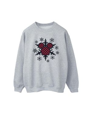 Disney Mickey Mouse Gingham Snowflakes Sweatshirt - Grey