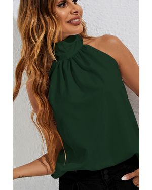FS Collection High Neck Sleeveless Blouse With Back Tie Detail - Green
