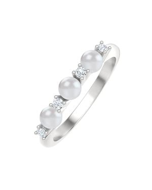 The Diamond Store Eden 4Mm Round Pearl & Lab Diamond 3 Stone Ring - White
