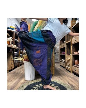 KDMD Himalayan Print Yoga & Festival Trousers Cotton Aladdin Style - Blue
