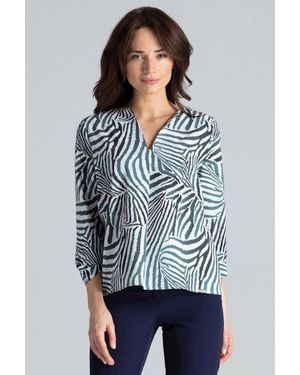 Love Lace Loose Fit Serek Neck Blouse With Contrast Pleats Style 133253 - Grey