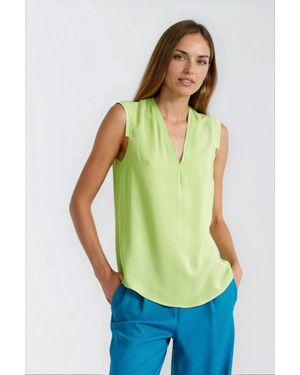 KDMD Sleeveless V Neck Viscose Blouse With Pleats - Green