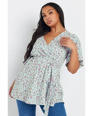 Yours Floral Wrap Textured Top - White