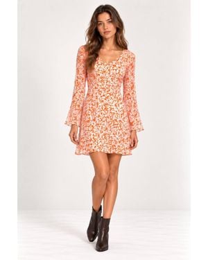 Cutie London Swirl Printed Bell-Sleeve Mini Dress - Orange
