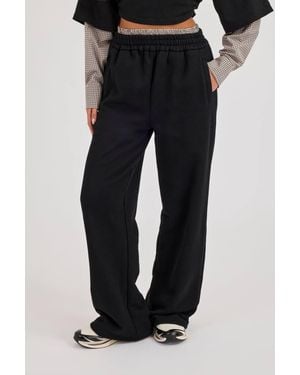 CERNUCCI Faux Check Waistband Wide Leg Jogger - Black