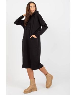 Love Lace Hooded Loose Fit Long Sleeve Sweat Dress - Black