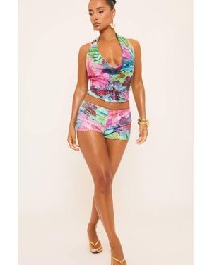 EGO Sequin Floral Low Rise Shorts - Red