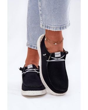 Love Lace Textile Slip On Shoes With Rubber Lace Style Bands Comfort Insole - Blue