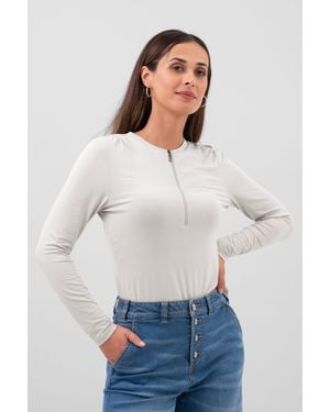 Enorsia Zip Front Crew Neck T-Shirt - White