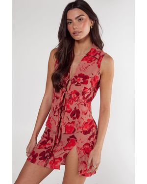 Nasty Gal Floral Tie Front Collared Vest