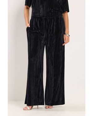 Yours Crushed Velour Trousers - Black