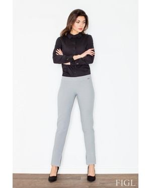 Love Lace Straight Leg Trousers Side Zip Slit Hem - Blue