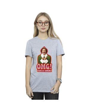Elf Santa's Coming Cotton Boyfriend T-Shirt - Grey
