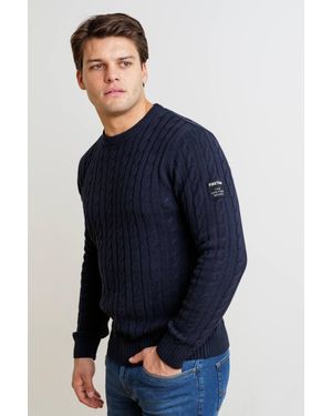Firetrap Regular Fit Cotton Rich Cable Knit Crew Neck Jumper - Blue