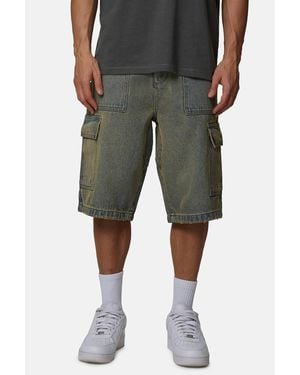 Good For Nothing Baggy Washed Denim Cargo Shorts - Green