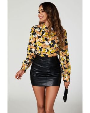 FS Collection Floral Print Long Sleeve High Neck Top - Yellow