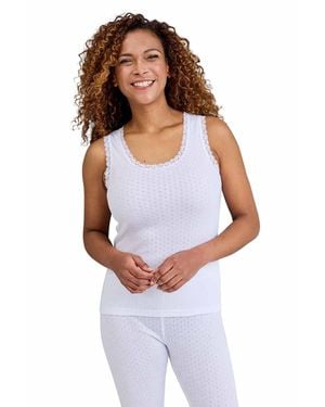 Chums Heatguard Pointelle Thermal Sleeveless Vest Soft Knitted Fabric With - White