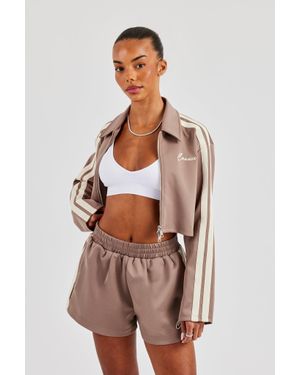CERNUCCI Taping Cropped Harrington Jacket - Brown