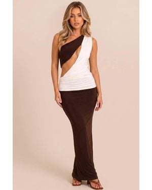 Rebellious Fashion Elda Cut Out One Shoulder Maxi Dress - Natural