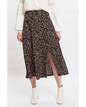 Louche Kiyo Wax Flower Print Midi Skirt - Brown