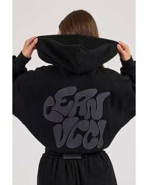 CERNUCCI Chain Stitch Cropped Zip Through Hoodie - Black