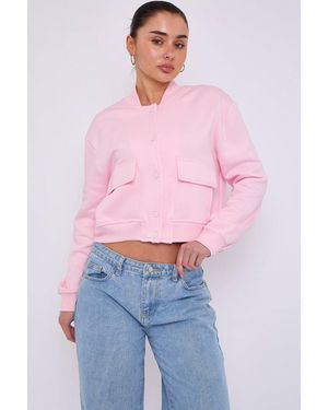 Stylewise Fleeced Bomber Jacket - Pink