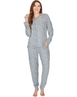 Wisteria Lane Cloudknit Soft Stretch Long Sleeve Pyjama Set With Pockets - Blue