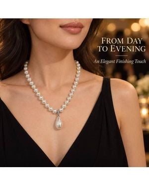 BluCore 12Mm Pearl-Effect Necklace With Teardrop Pendant & Gift Box - Black