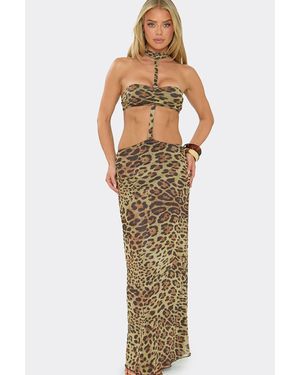 EGO Sleeveless Cut Out Leopard Print Maxi Dress - Metallic