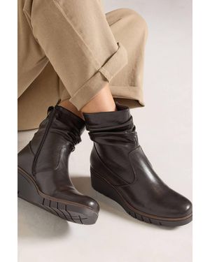 Yours Faux Leather Wedge Boots - Brown