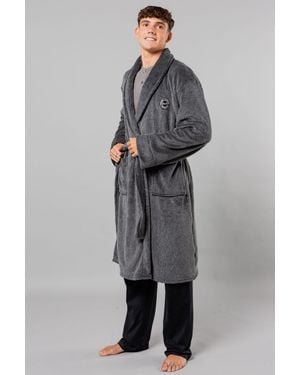 Tokyo Laundry Plush Shawl Collar Dressing Gown - Grey