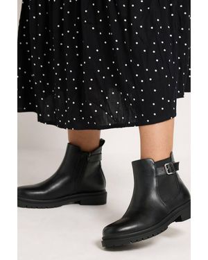Yours Faux Leather Buckle Chelsea Boots - Black