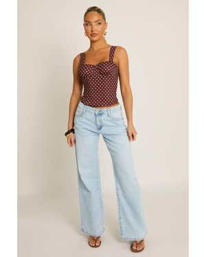 Rebellious Fashion Acid Wash Wide Leg Jeans - Blue