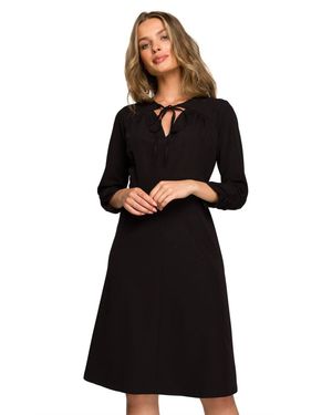Love Lace Viscose Long Sleeve Elegant Fit & Flare Dress - Black