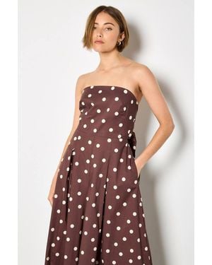 Apricot Polka Dot Bow Back Cotton Jumpsuit - Brown