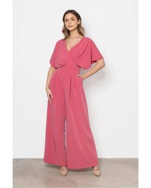 Love Lace Viscose Short Sleeve Comfortable Wide Leg Jumpsuit - Pink