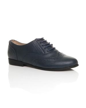 AJVANI Flat Heel Lace Up Oxfords Brogues - Blue