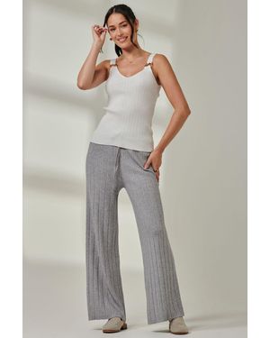 Jolie Moi Ribbed Knit Wide Leg Trousers - White