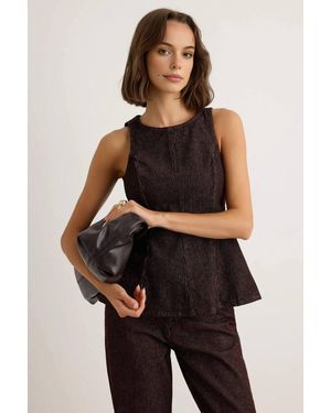 WOVCOR Peplum Sleeveless Blouse - Brown