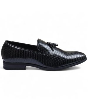 Infinity Leather Formal Tassel Loafers Slip-On Leather Shoes - Black