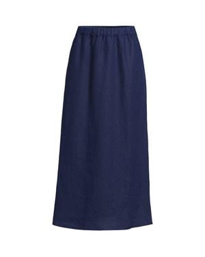 Lands' End Premium Pure Linen Pull-On Midi Skirt - Blue