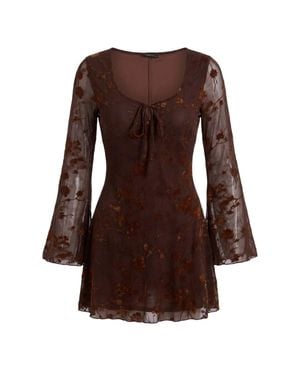 WOVCOR Scoop Neck Long Sleeve Mini Skater Dress - Brown