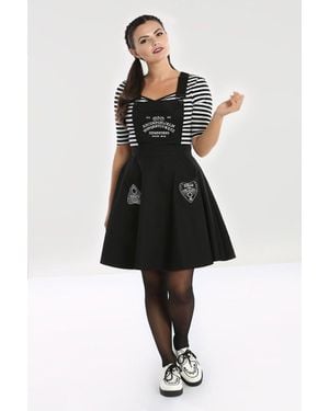 Hell Bunny Samara Pinafore Cross Over Adjustable Strap Flared Mini Skirt Dress - Black