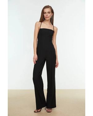 WOVCOR Strappy Wide-Leg Woven Jumpsuit - Black