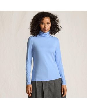 Lands' End Cotton-Modal Roll Neck Top - Blue