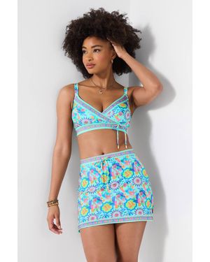 Joe Browns High-Waisted Swim Skirt With Vibrant Print & Bow Detail - Blue